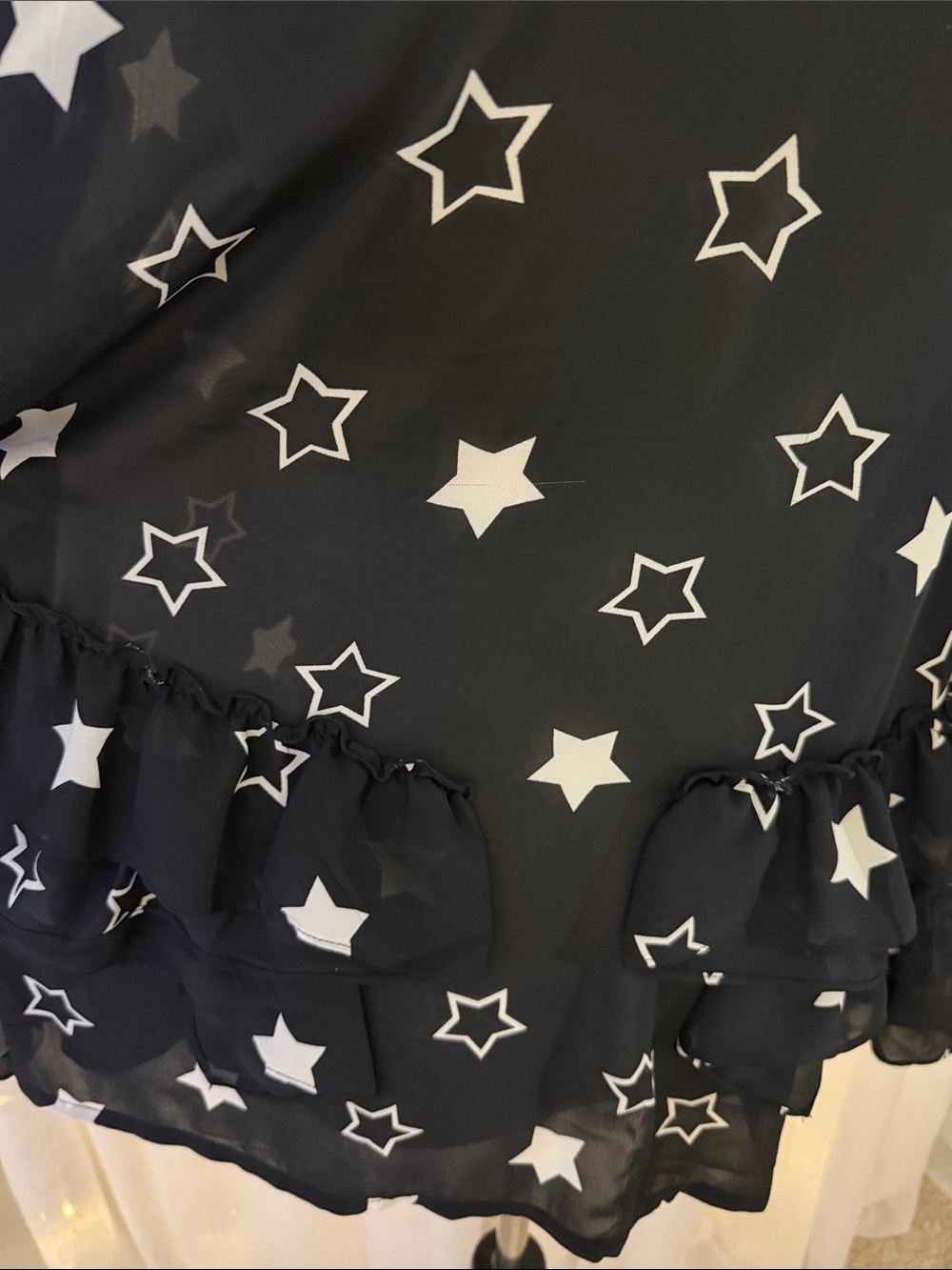 Nais Navy Star-Print Long-Sleeve Blouse with Ruffle Cuffs - Picture 6 of 8